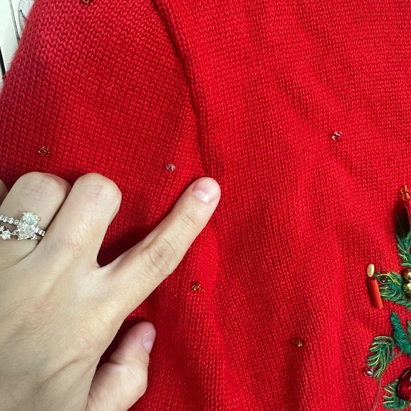 Vintage 1997 Michael Simon Red Christmas Tree Granny Core Cardigan Sz Large - Picture 6 of 10
